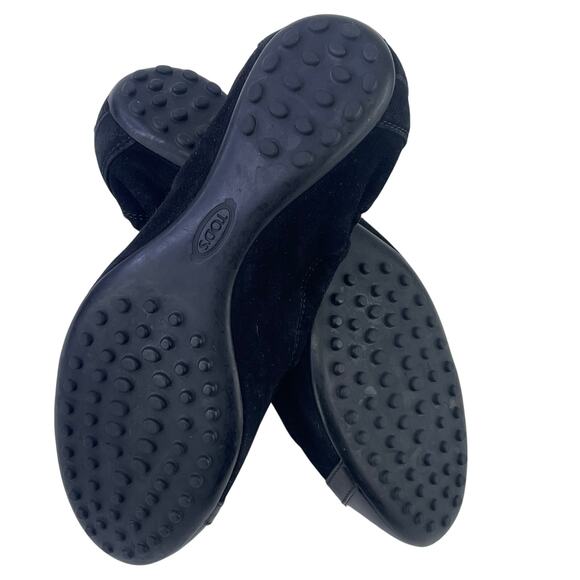 Tods Women Black Suede Ballet Flats Patent Leather Cap Toe Buckle Detail Sz 36.5 - Picture 8 of 13